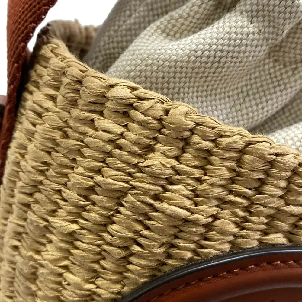Chloé Basket Shoulder Bag CHC25SS529O8227S Beige Dark Brown Straw Leather